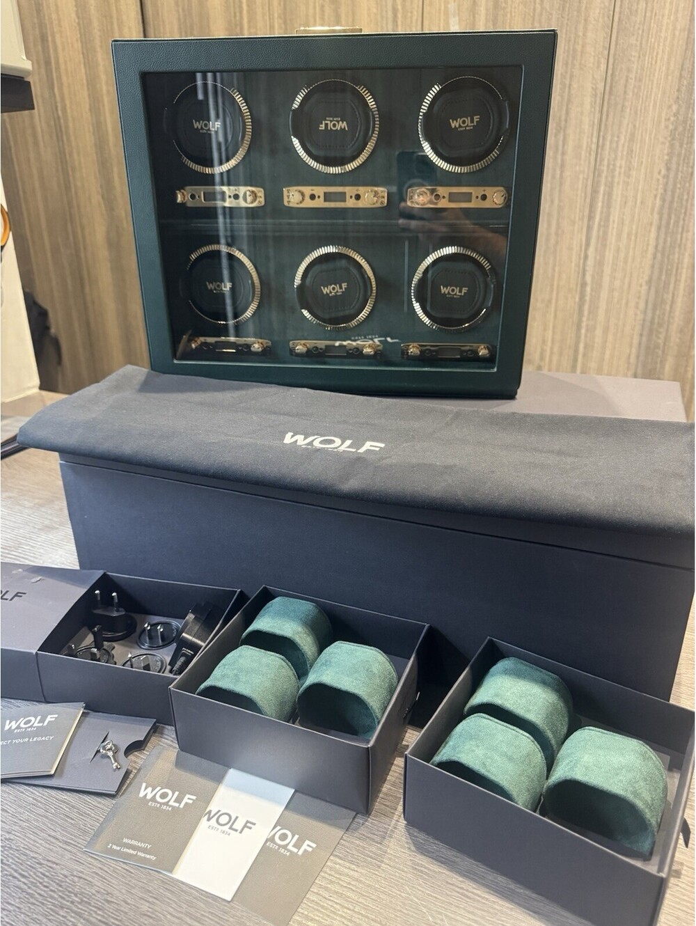 WOLF British Racing 6 Piece Watch Winder in Green, 792441